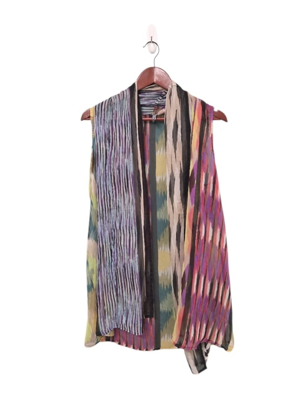 ANU Sheer Throwover Vest Cardigan Womens Size Small Festival Colorful Artsy